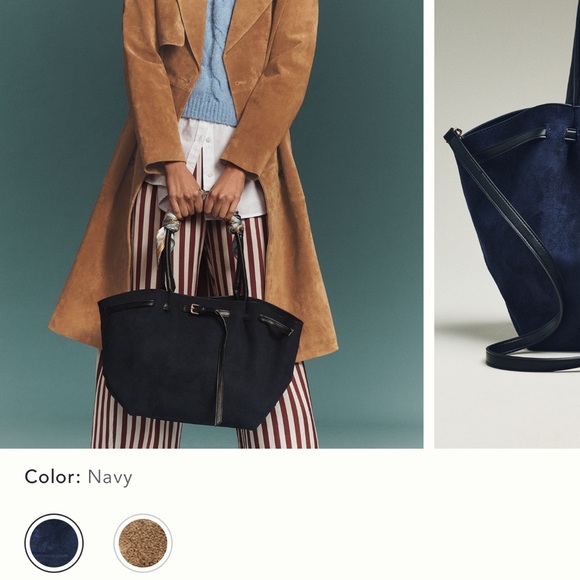 Anthropologie Handbags - Navy Suede Tote Bag brand new with tags